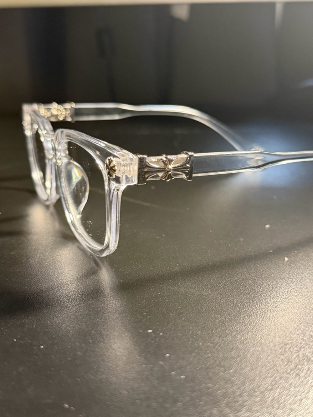 Chrome Hearts Copy Clear Transparent Frame Glasses with Silver Accents